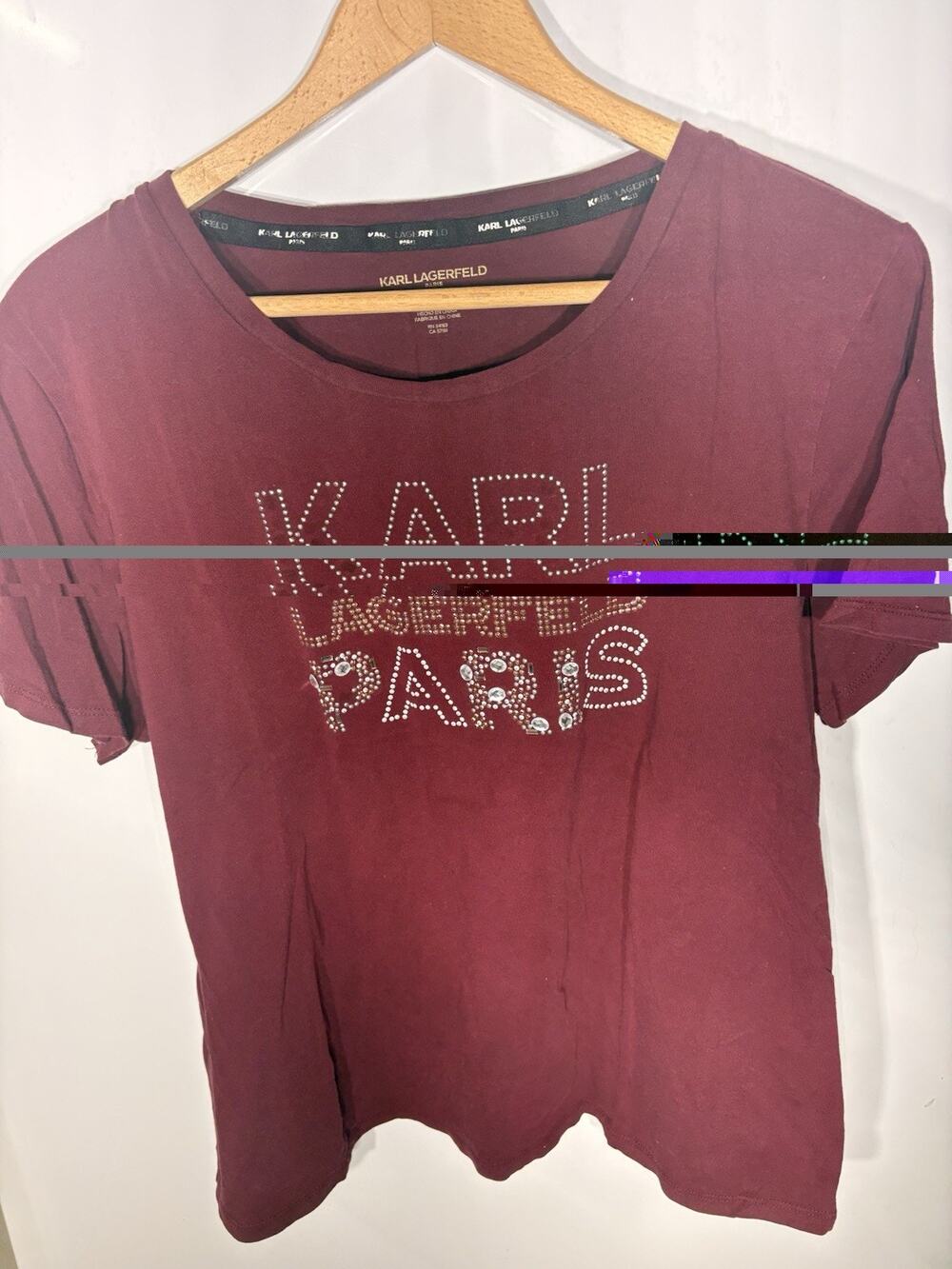 Karl Lagerfeld Paris Bright Lights Embellished Logo T-Shirt Size XL